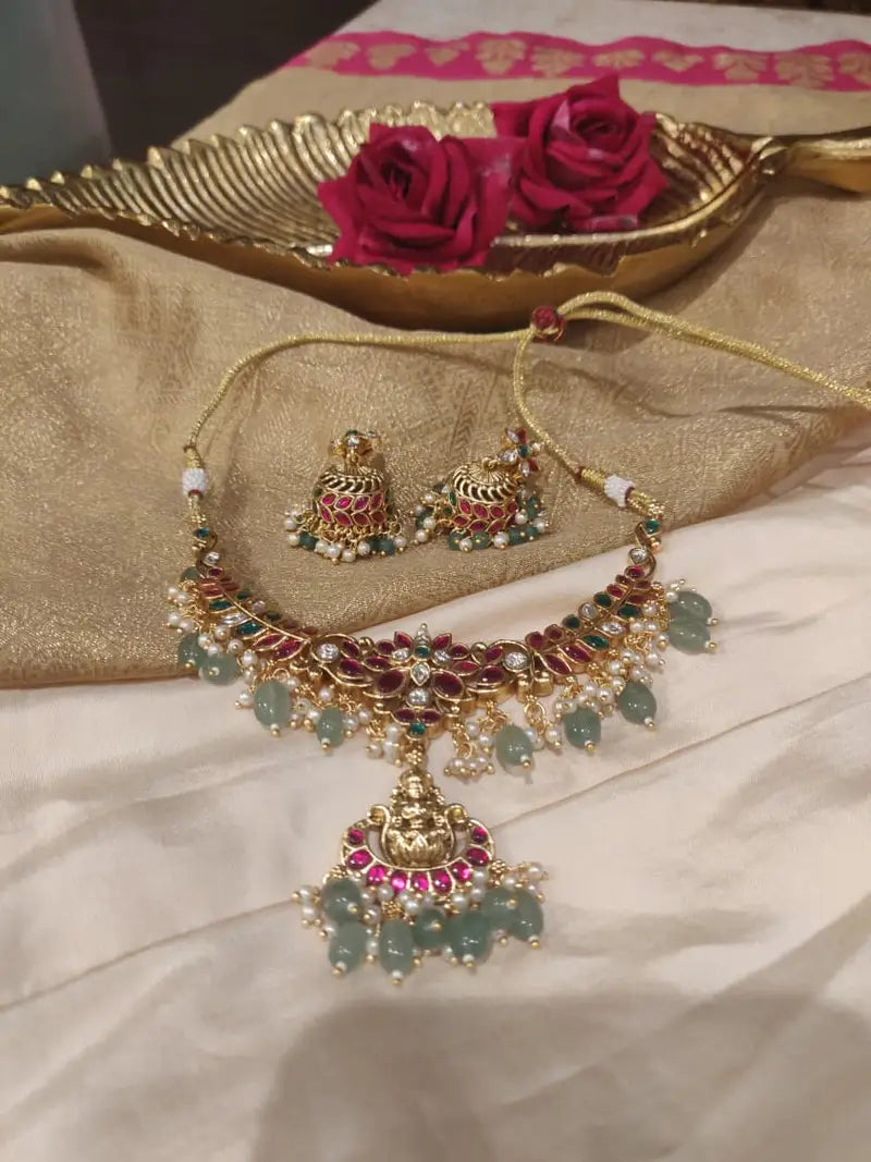 Opulent Floral Ruby Stone Jadau Stone Necklace