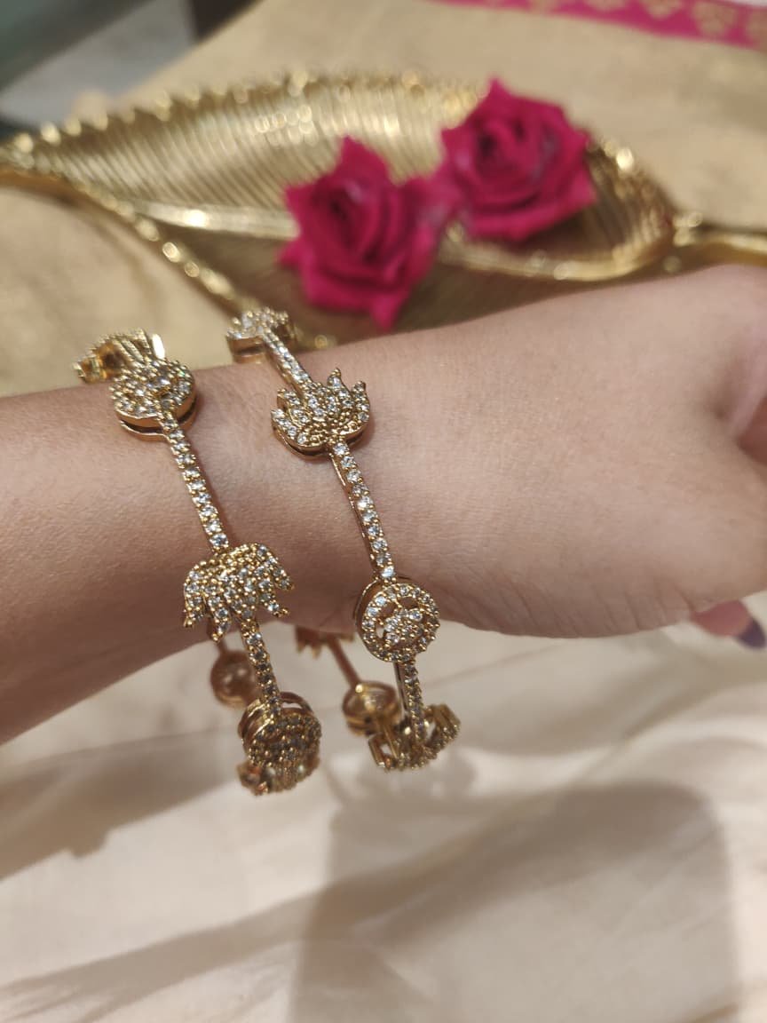 Dazzling lotus ad stone bangles set of 2