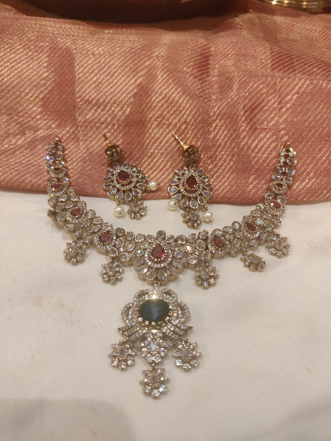 Timeless Red AD Crystal Floral Neckalce