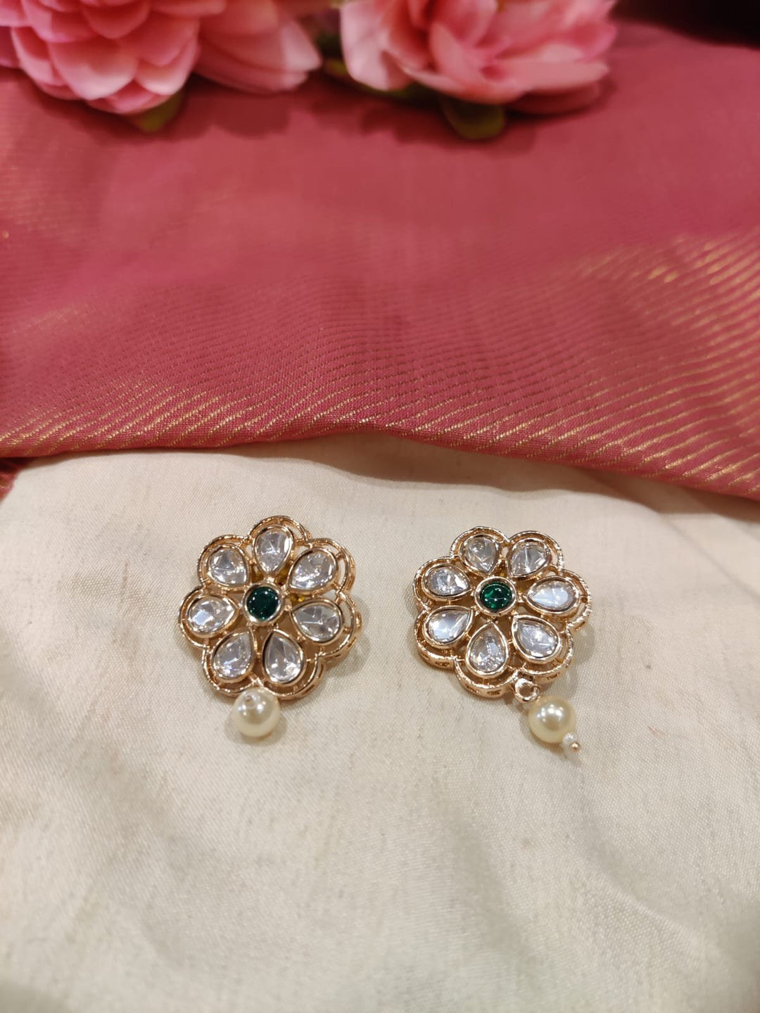 Dazzling Crystal AD Stone Green Floral Earring