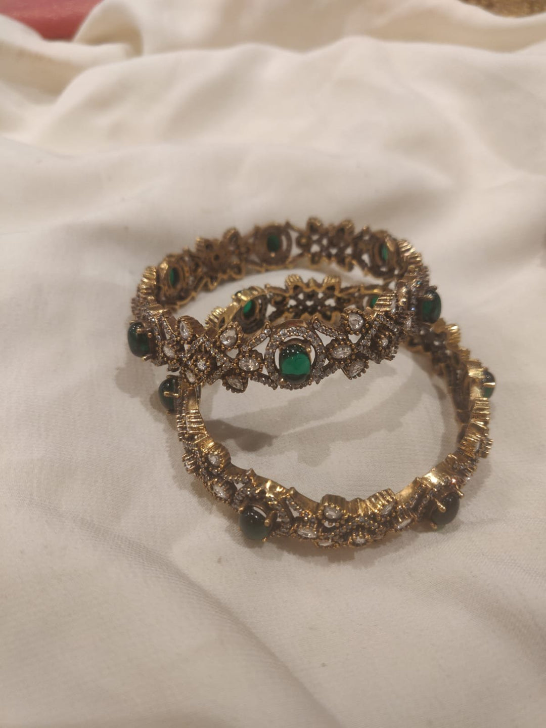 Radiant Crystal Finish Green AD Stone Bangles Set of 2