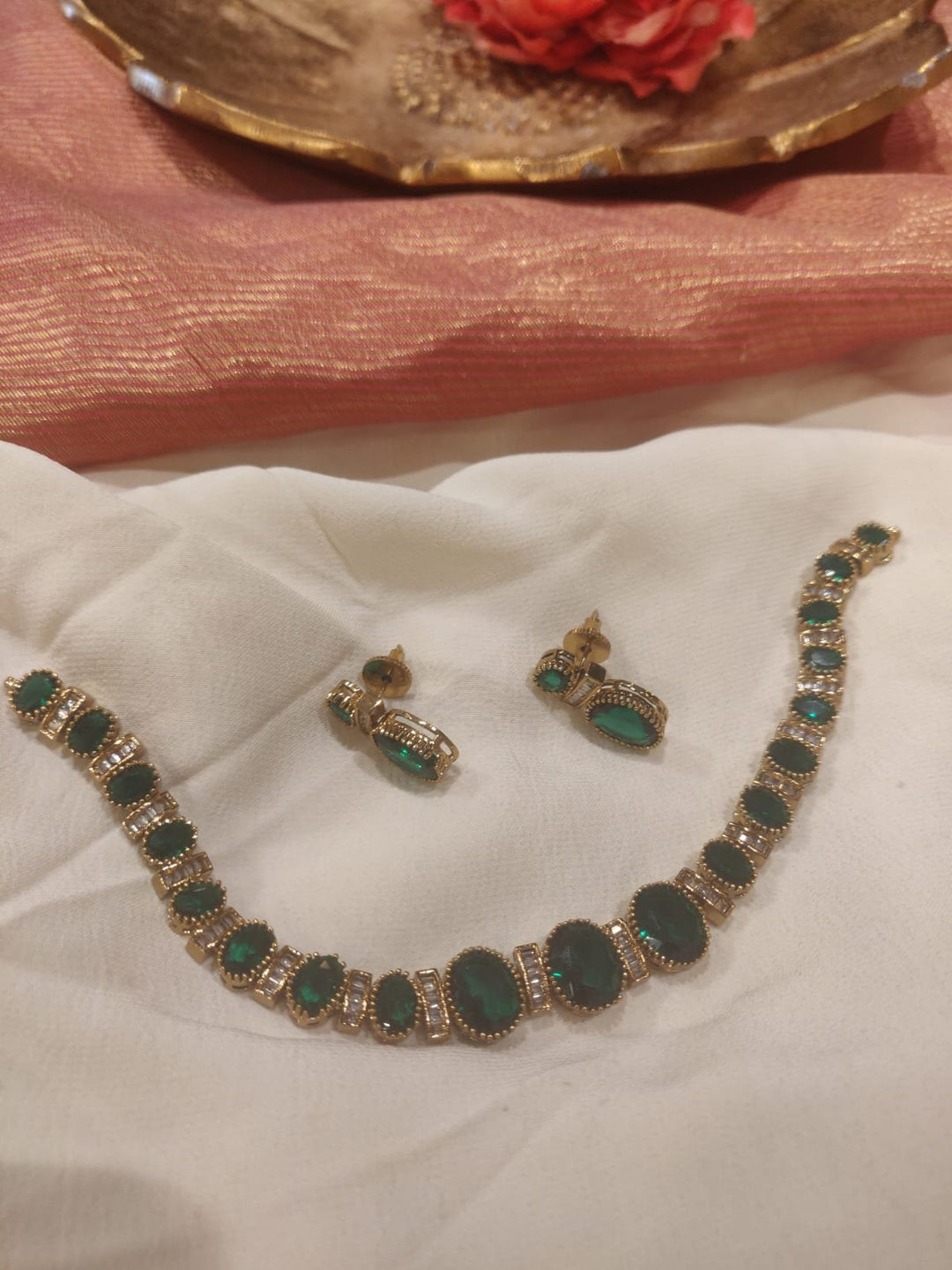 Radiant Green AD Stone Short Necklace