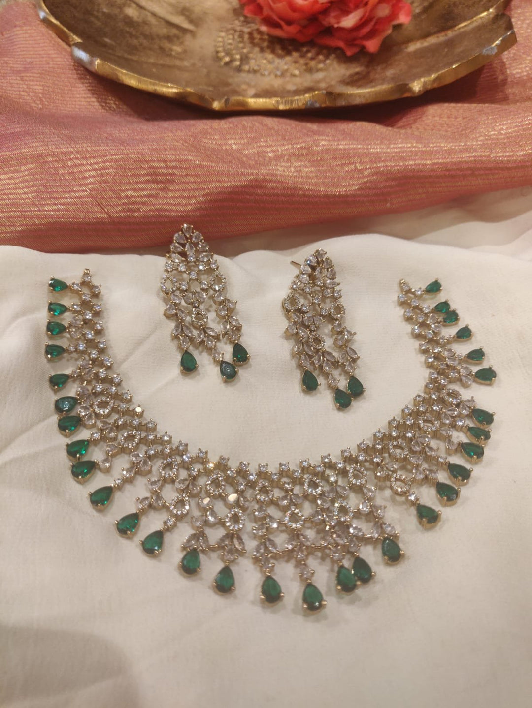Timeless Crystal AD CZ Droplet Necklace With Green AD Stone