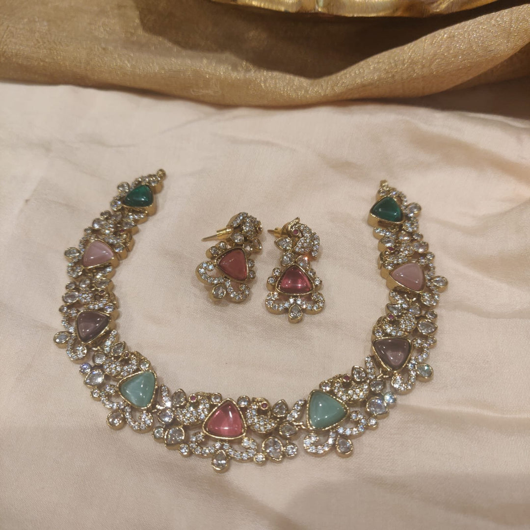 Iconic multi color and diamond golden necklace