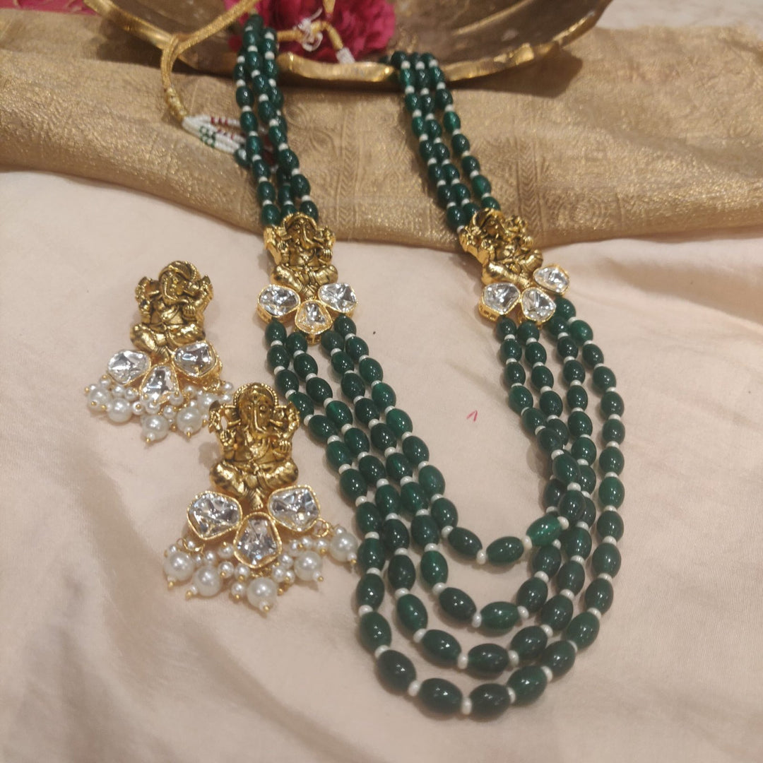 Lustrous bridal green stone  with ganesh necklace
