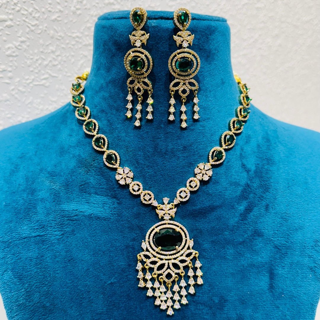 Whimsical  Ethereal emerald stone with ad stone tulip and jhumar design necklace