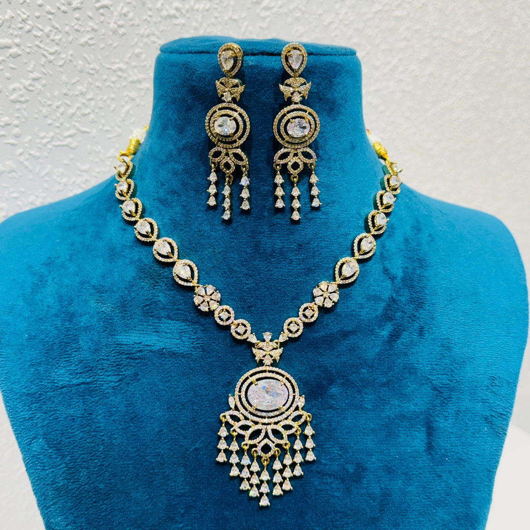 Timeless Ethereal crystal stone with ad stone tulip and jhumar design necklace