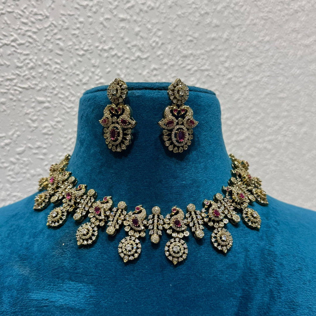 Alluring love bird with floral ad stone design choker necklace