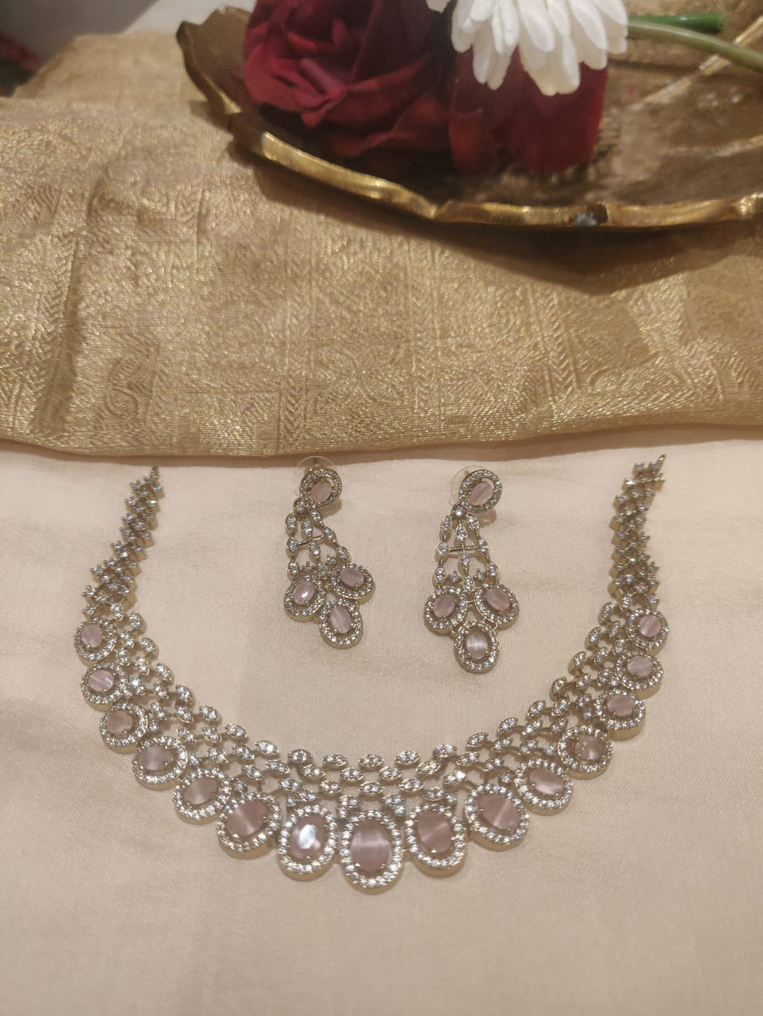 Graceful Crystal Ad Stone Necklace With Pink AD Stone