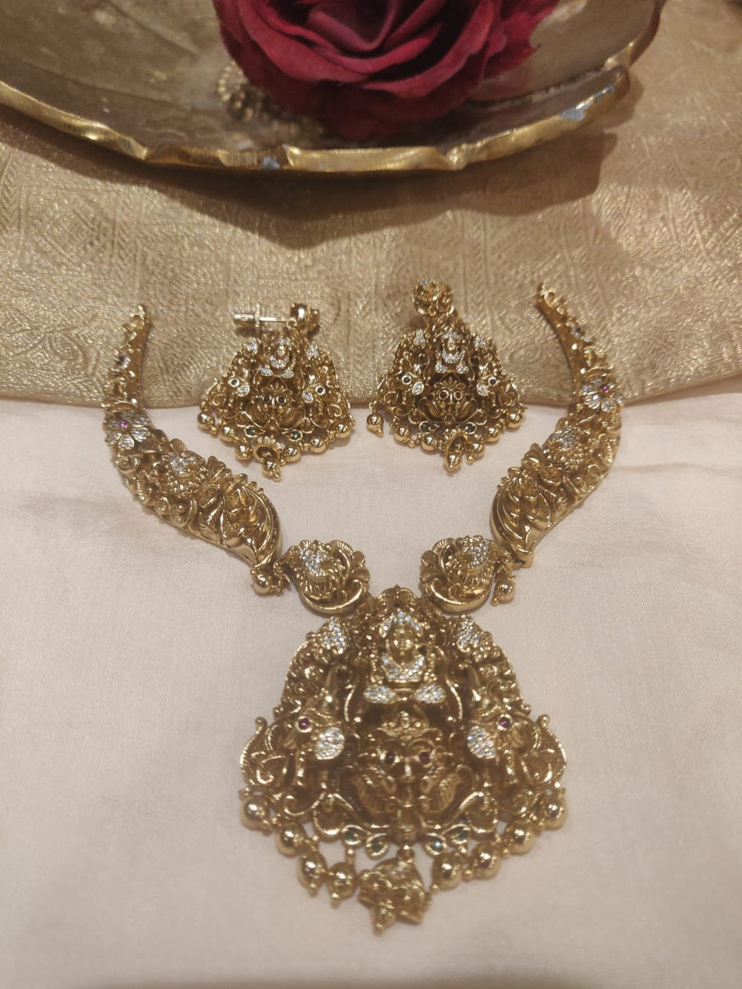 Bespoke Golden Peacock Necklace with Lakshmi Pendant
