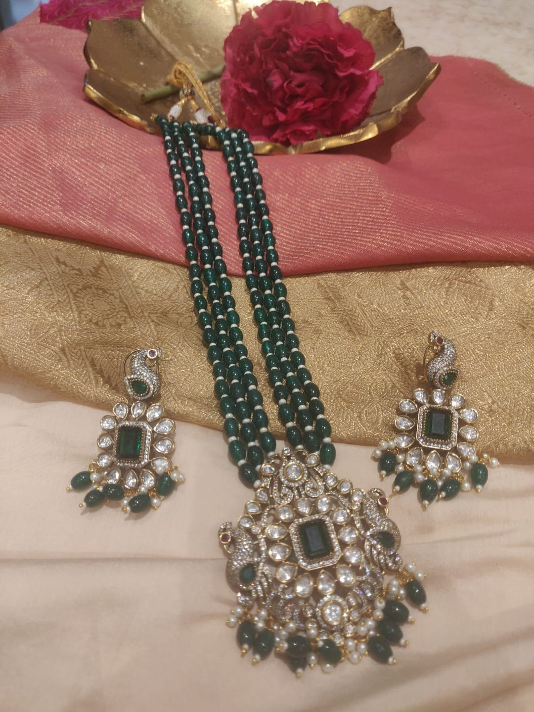 Brilliant 3 Layer Handcrafted Green Peacock Mala