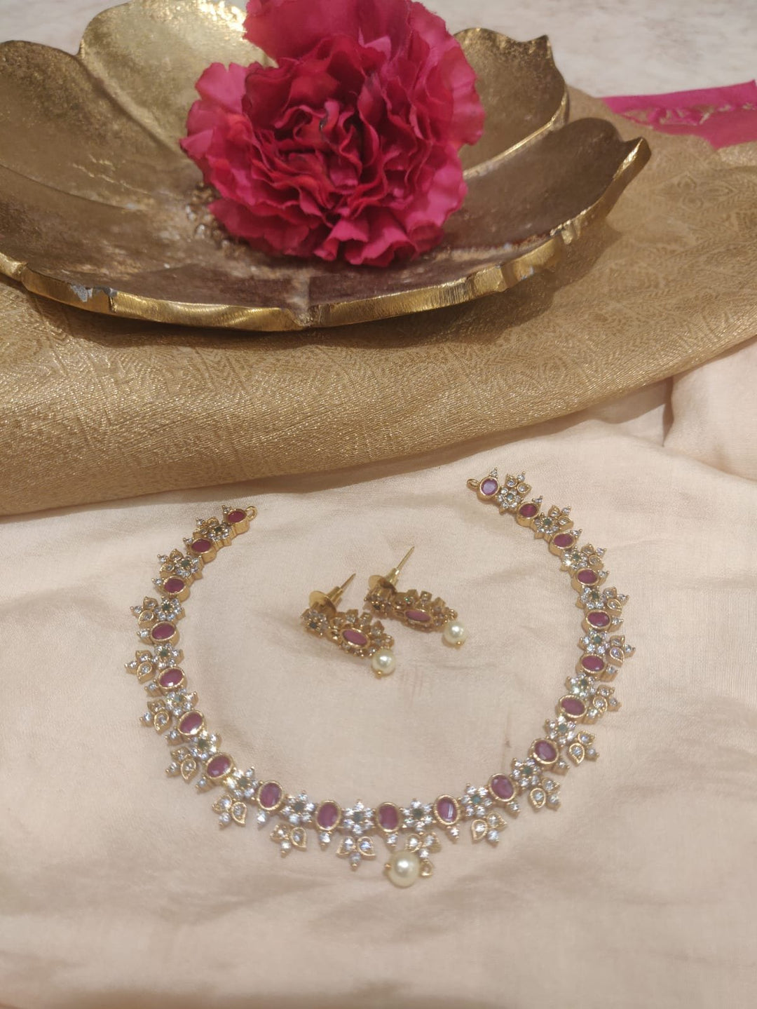 Timeless Floral Necklace with Red Ad Beads