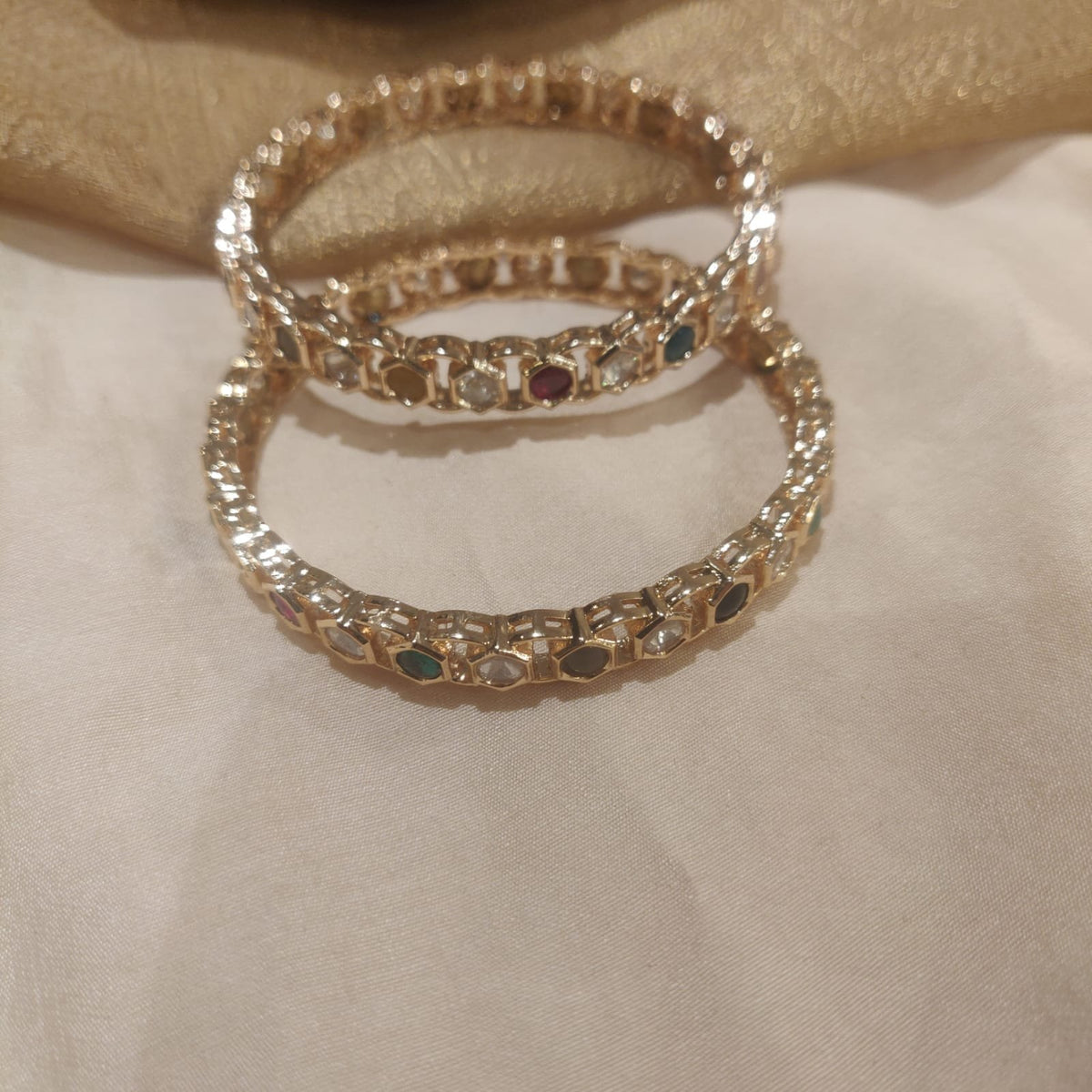 Whimsical multicolour ad stone bangles set of 2