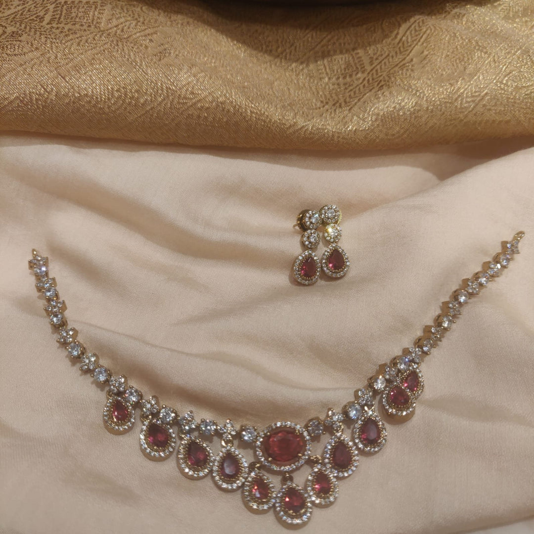 Sparkling Crystal AD Stone Droplet Necklace with Red Ad Stone