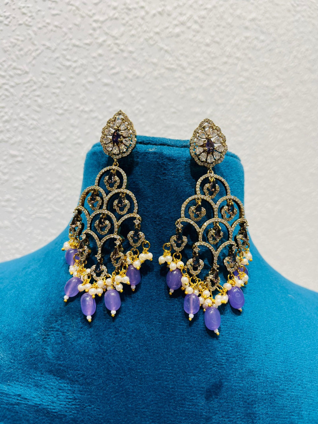 Exquisite Floral Droplet Earrings With Blue white Ad Beads
