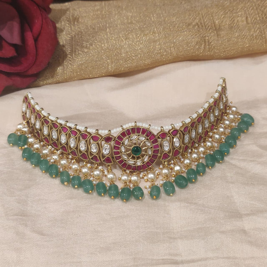 Regal Floral Choker with Green beads