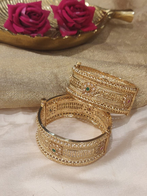 Sparkling Golden Floral Green AD Stone Kada
