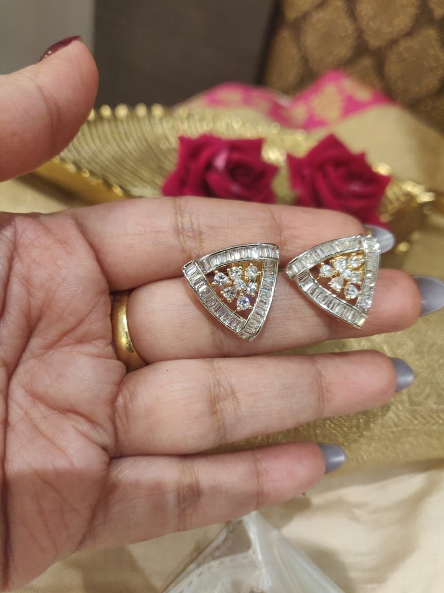 Opulent AD Trangular Floral Earrings