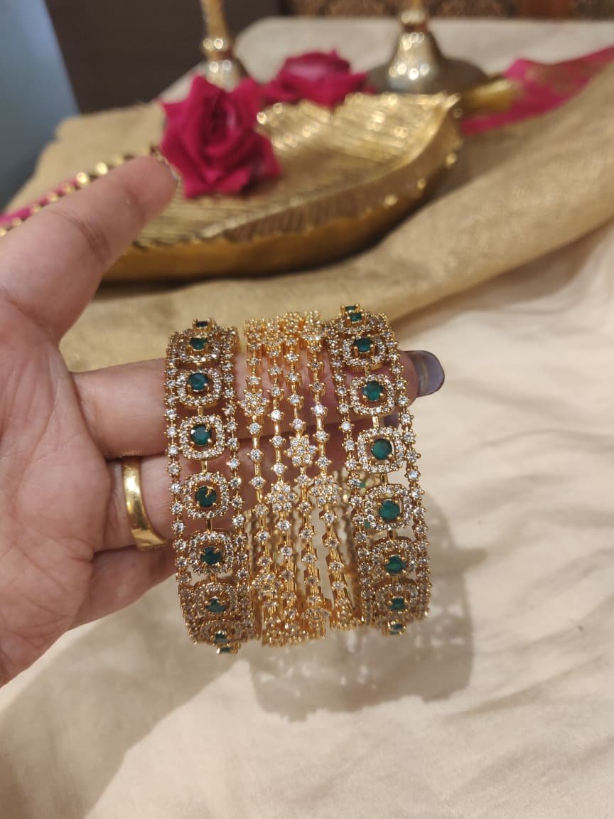 Opulent green ad stone bangles combo