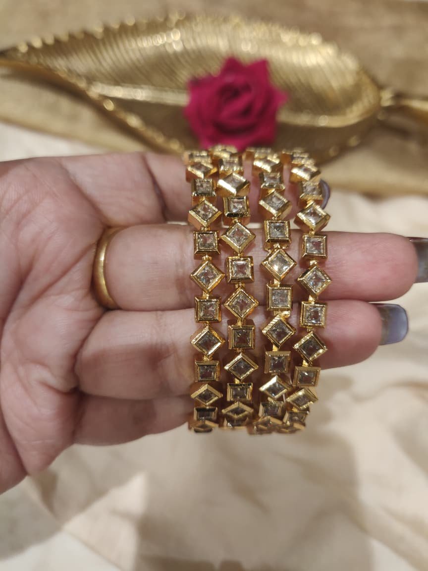 Regal crystal stone trangular bangles set of 4