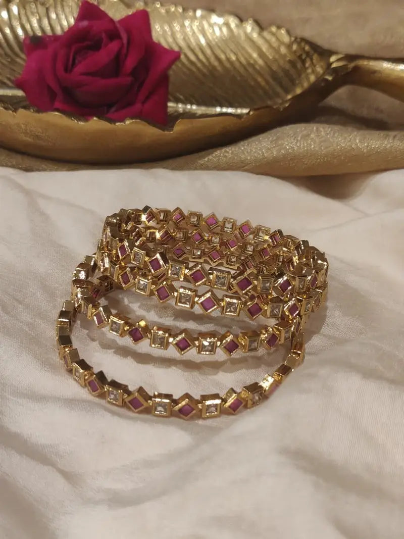 Divine ruby crystal stone trangular bangles set of 4