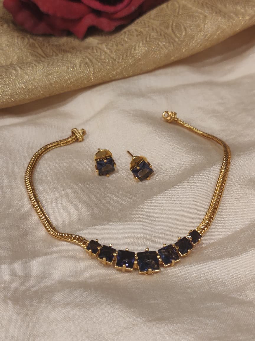 Sparkling Purple AD Stone Goden Necklace