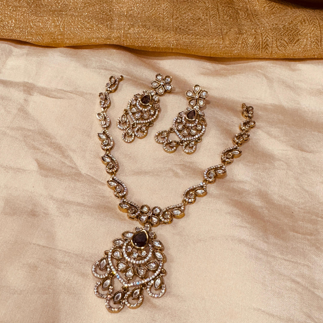 Iconic AD Stone Floral Purple Stone Droplet Necklace