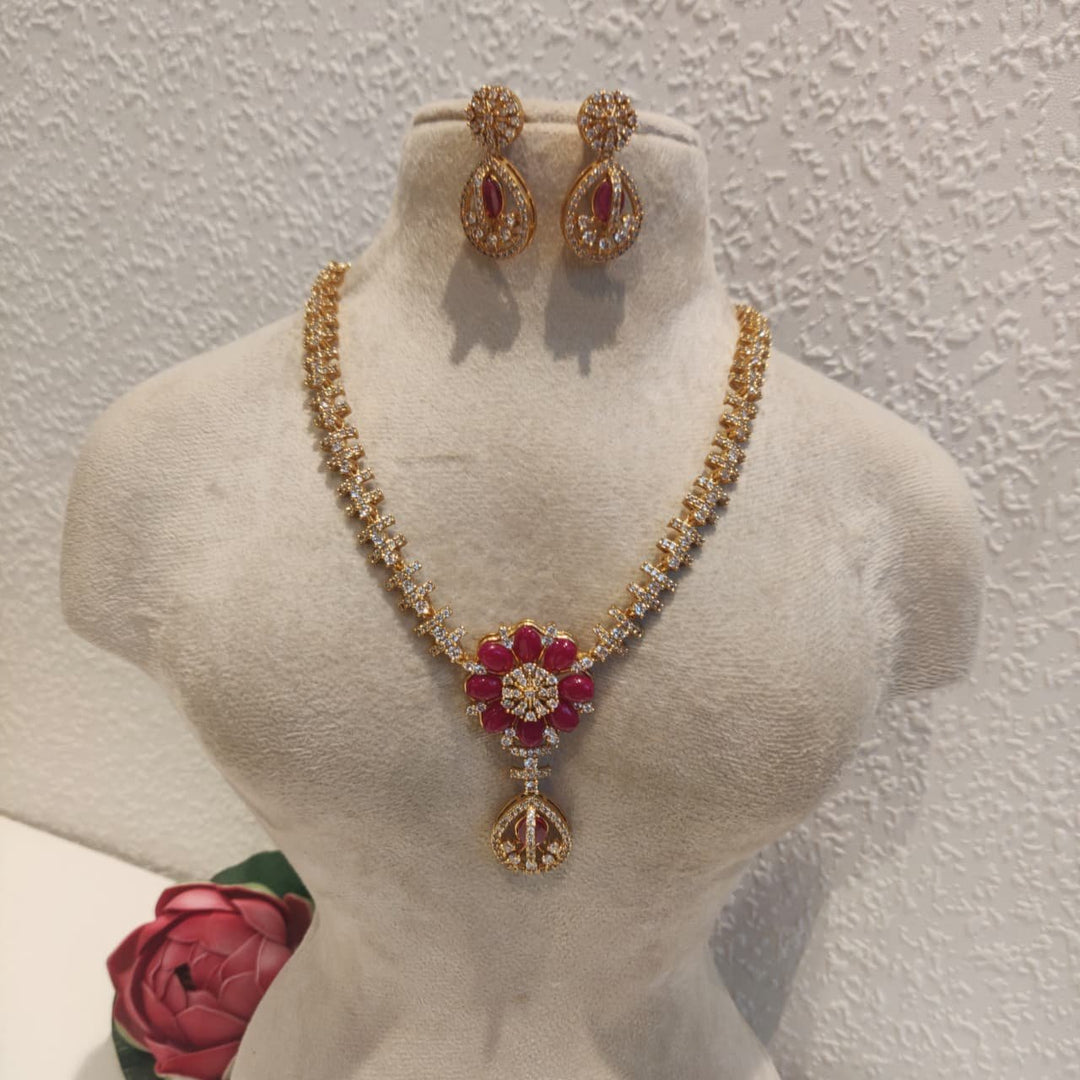 Opulent Floral Red Ad Stone Necklace