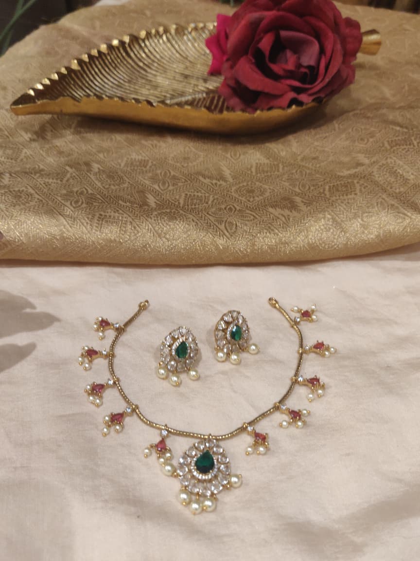 Bespoke Green Ruby AD Stone Floral Chain