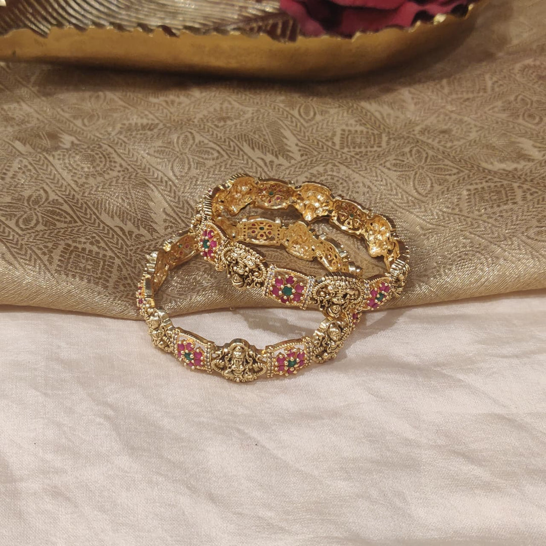 Timeless Ruby Stone Floral Temple Bangle set of 2