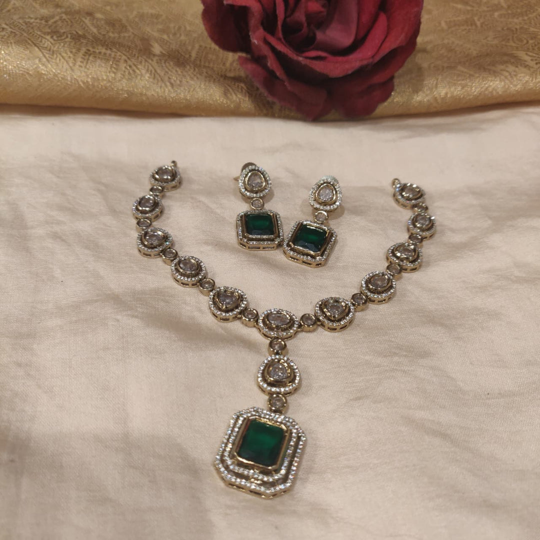 Sophisticated Crystal Green  AD Stone Necklace