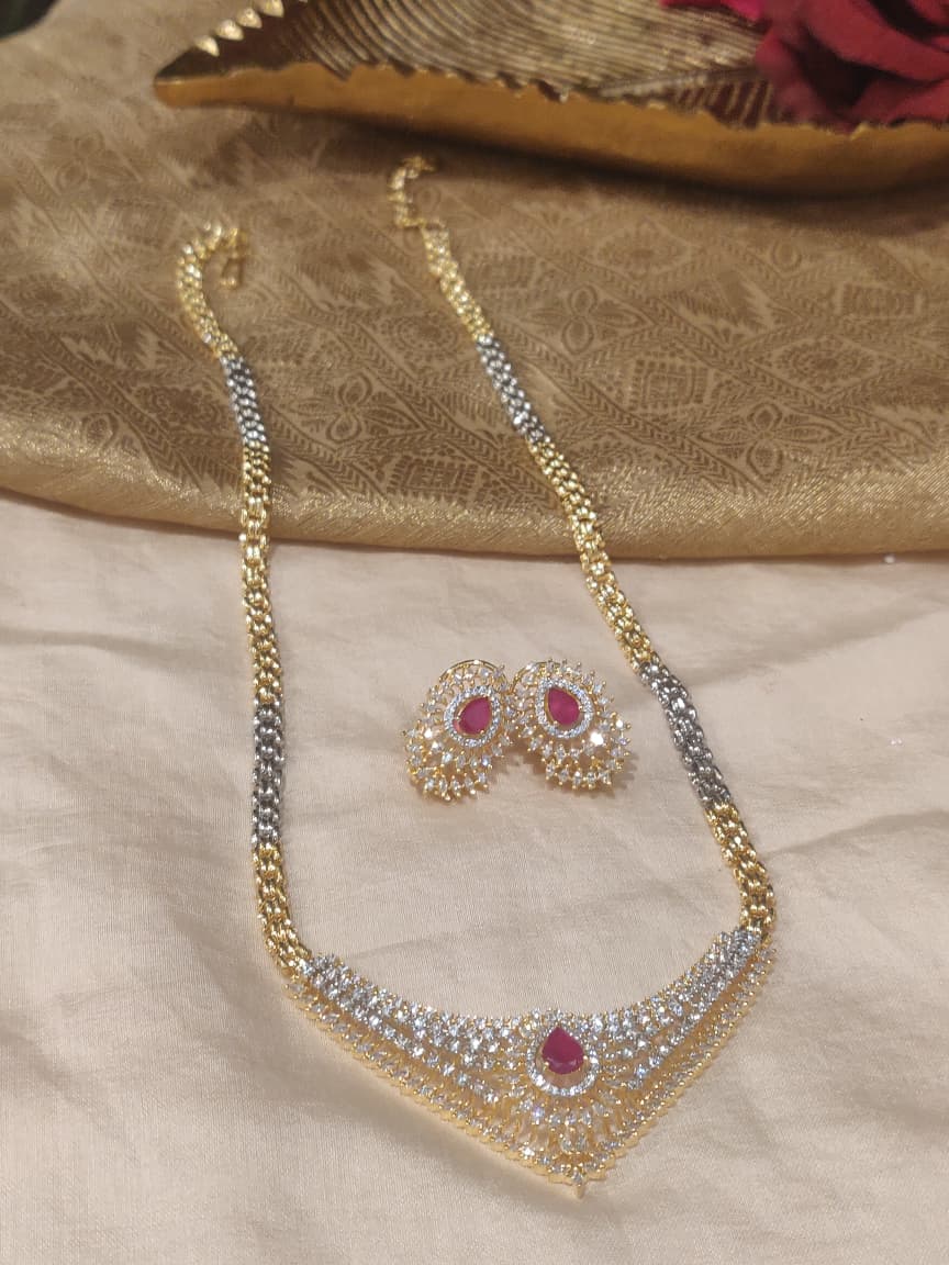 Dazzling CZ Golden Ruby Stone Necklace