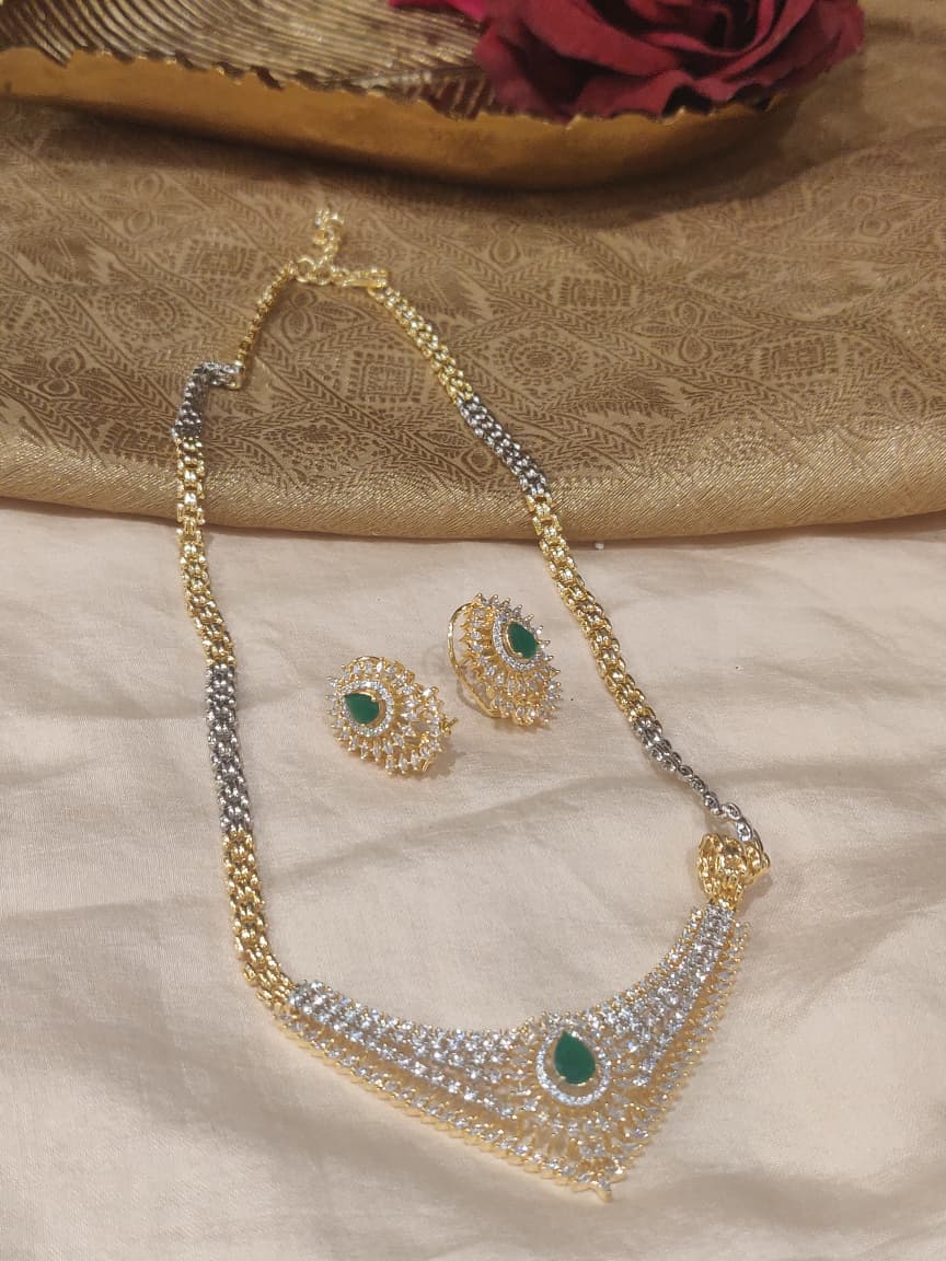 Jubilant CZ Golden Green Stone Necklace