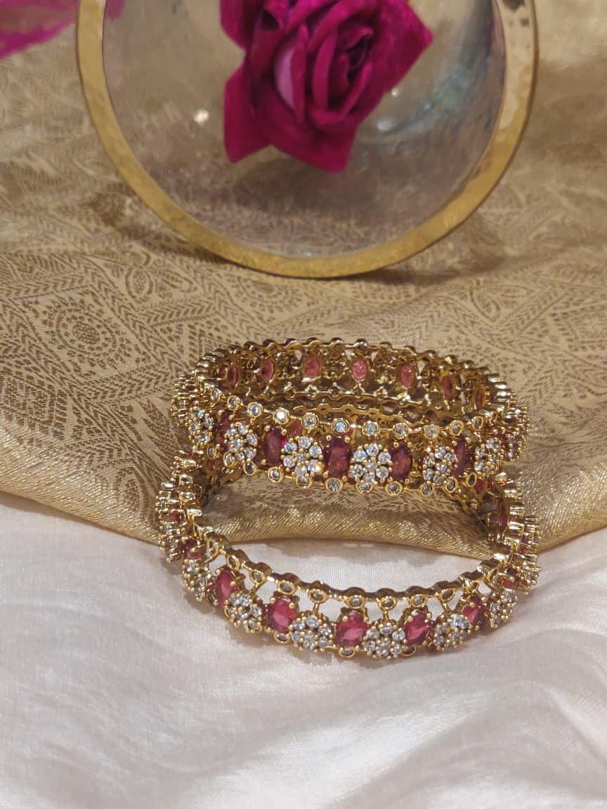 Regal floral ruby ad stone bangles set of 2