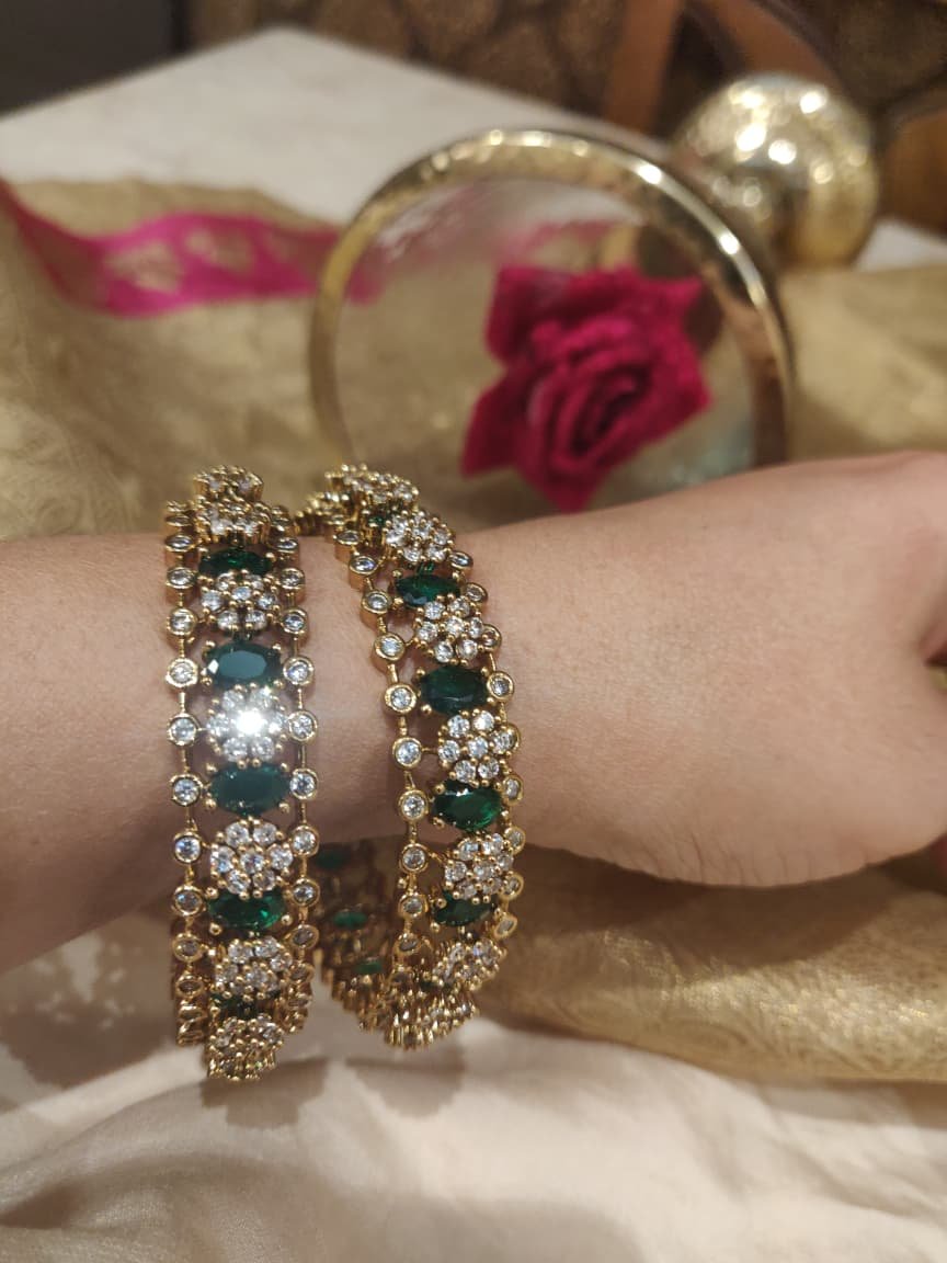 Regal floral green ad stone bangles set of 2