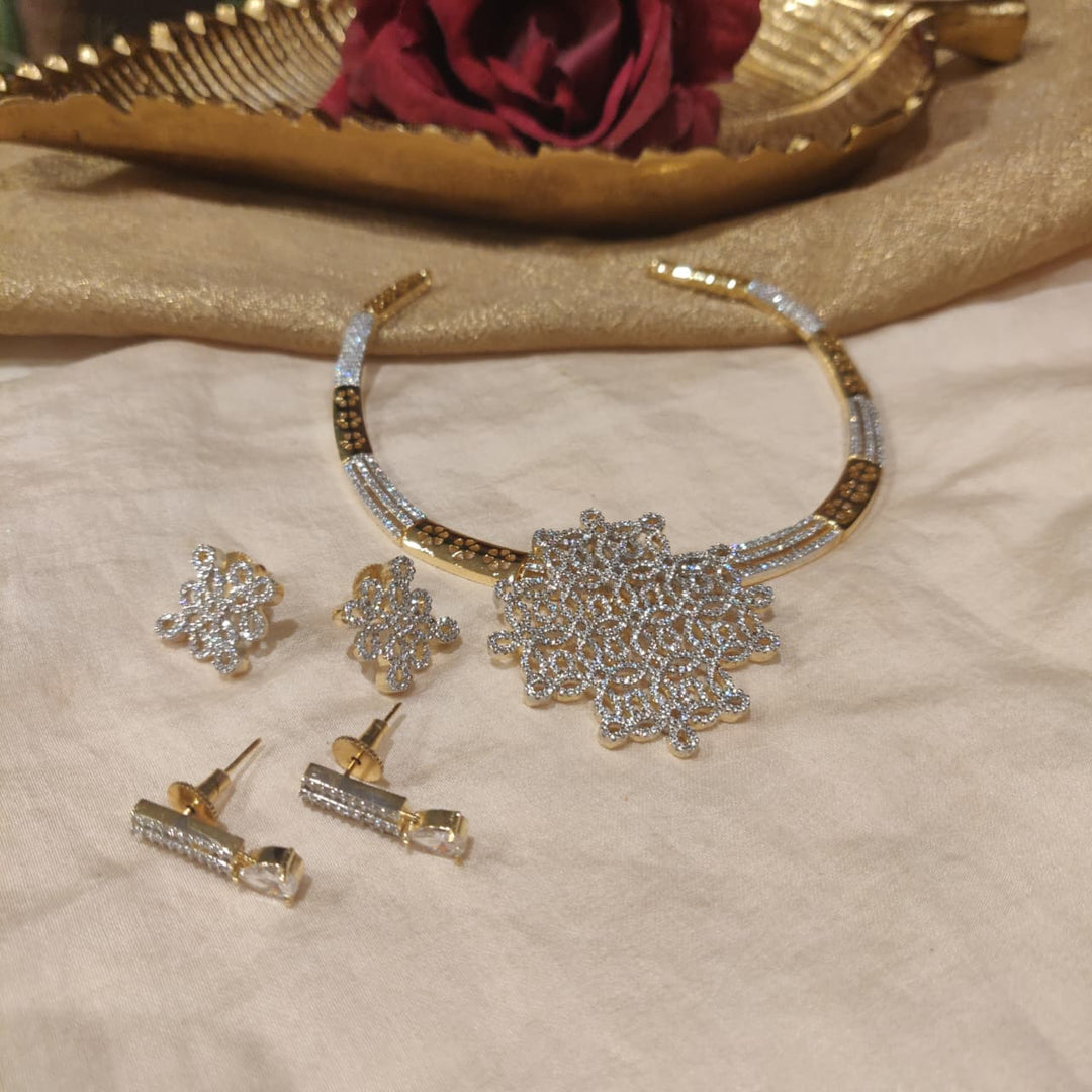 Posh Golden CZ Floral Necklace