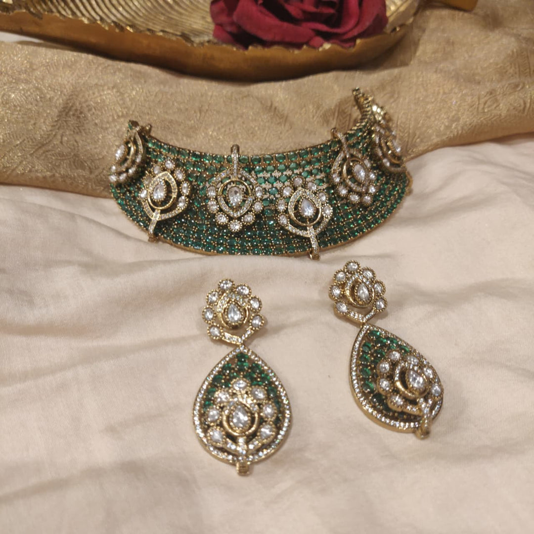 Opulent Floral Kundan Stone Green Choker