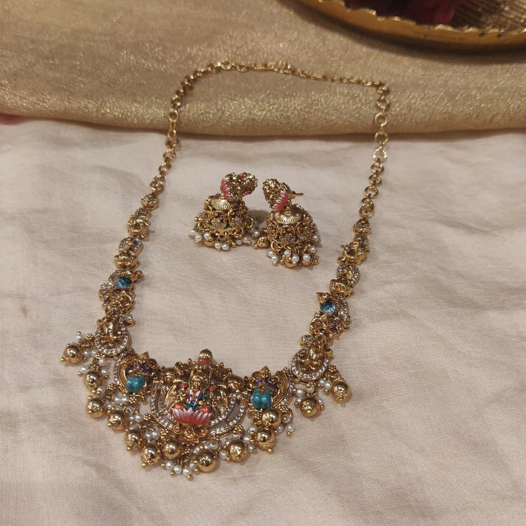 Opulent Lakshmi Necklace with Blue ruby stone Necklace