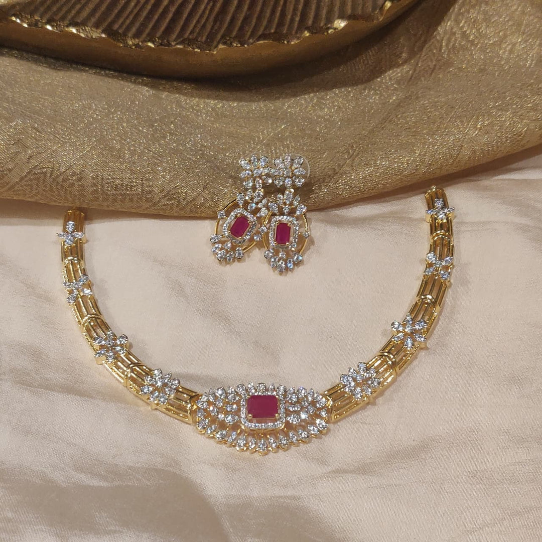 Radiant Ruby Stone Floral Necklace