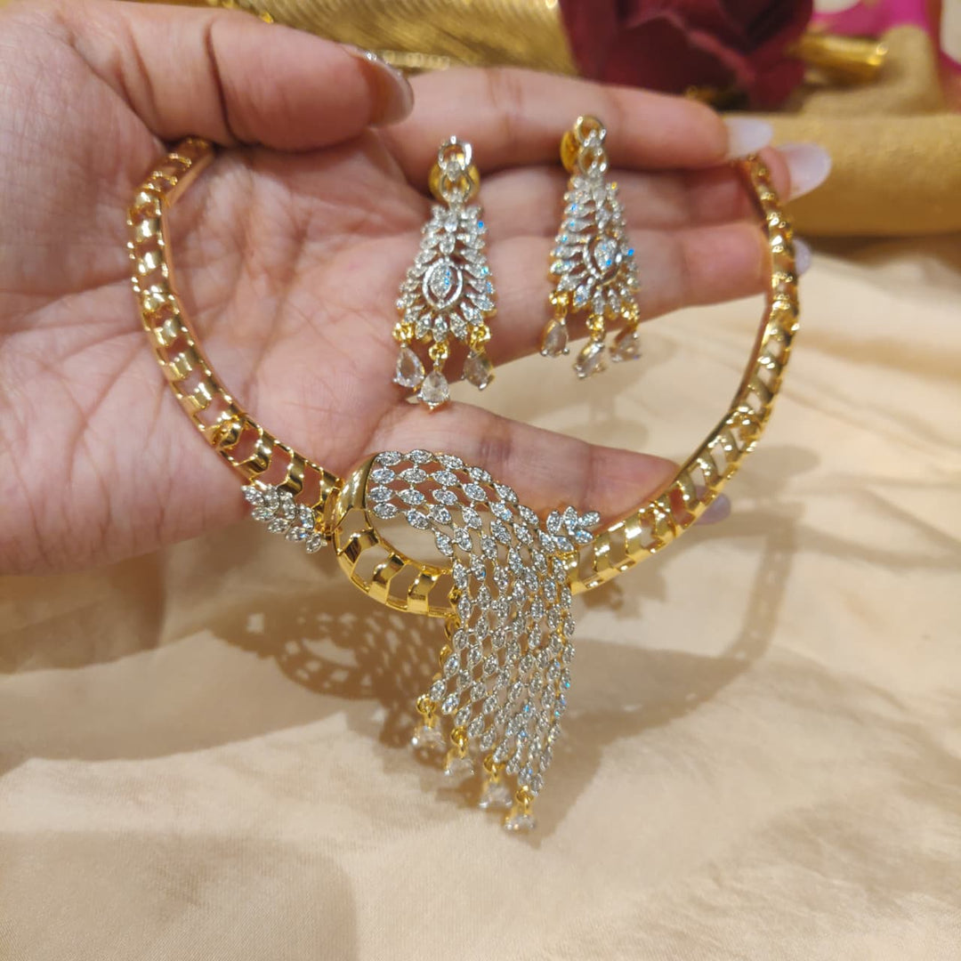 Sparkling Golden CZ Peacock Necklace