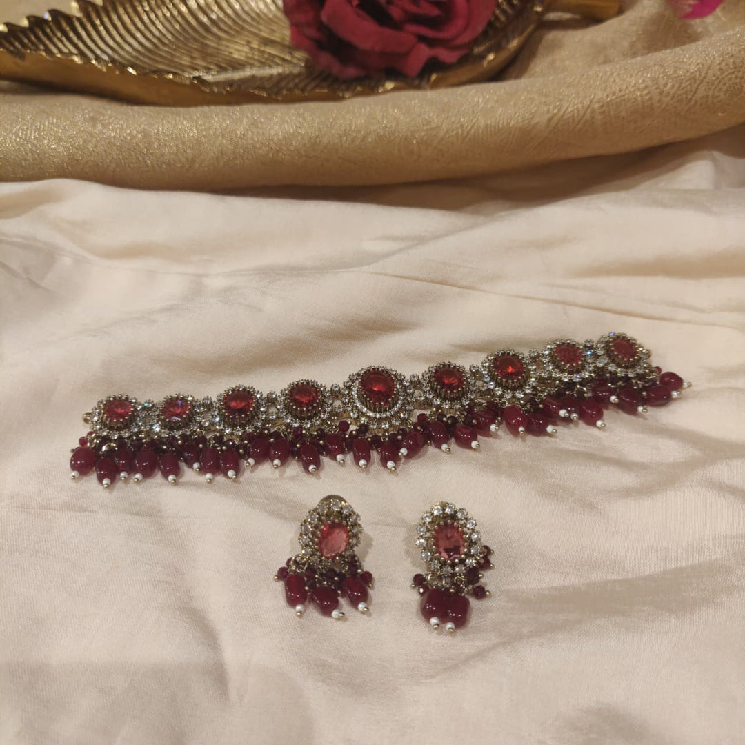 Timeless Ruby Stone Floral Choker