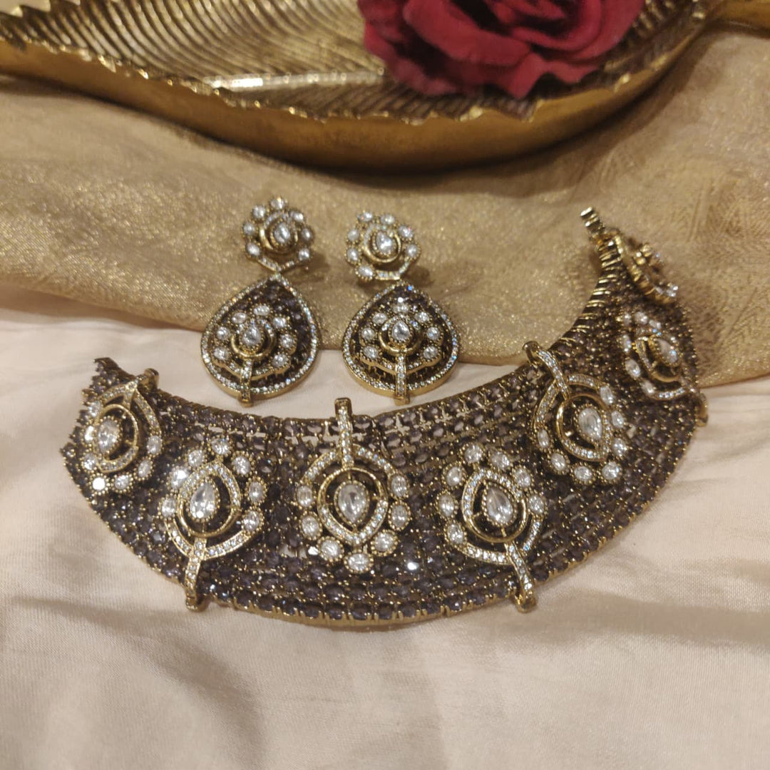 Alluring Floral Kundan Stone Choker With Purple AD Stone