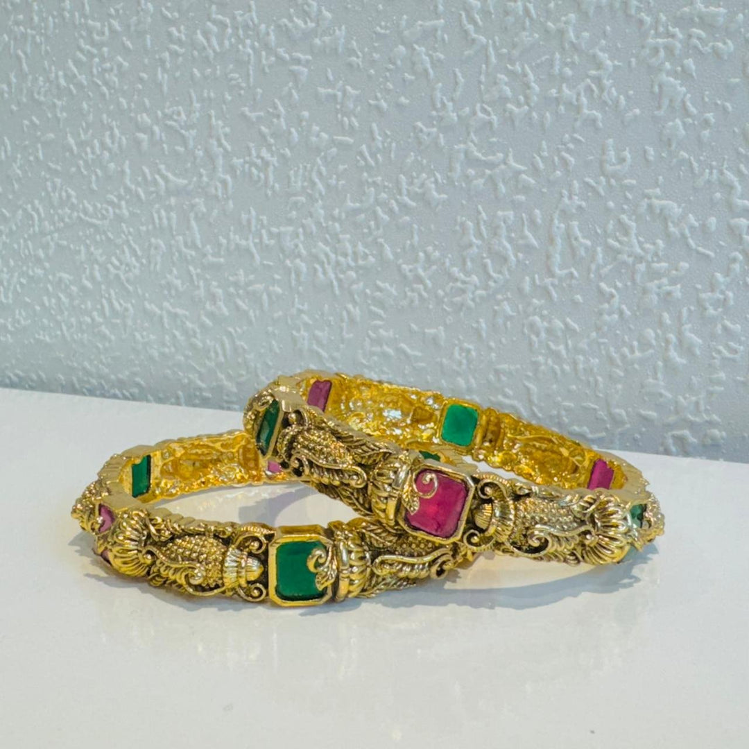 Captivating Green Ruby Stone Bangles Set of 2
