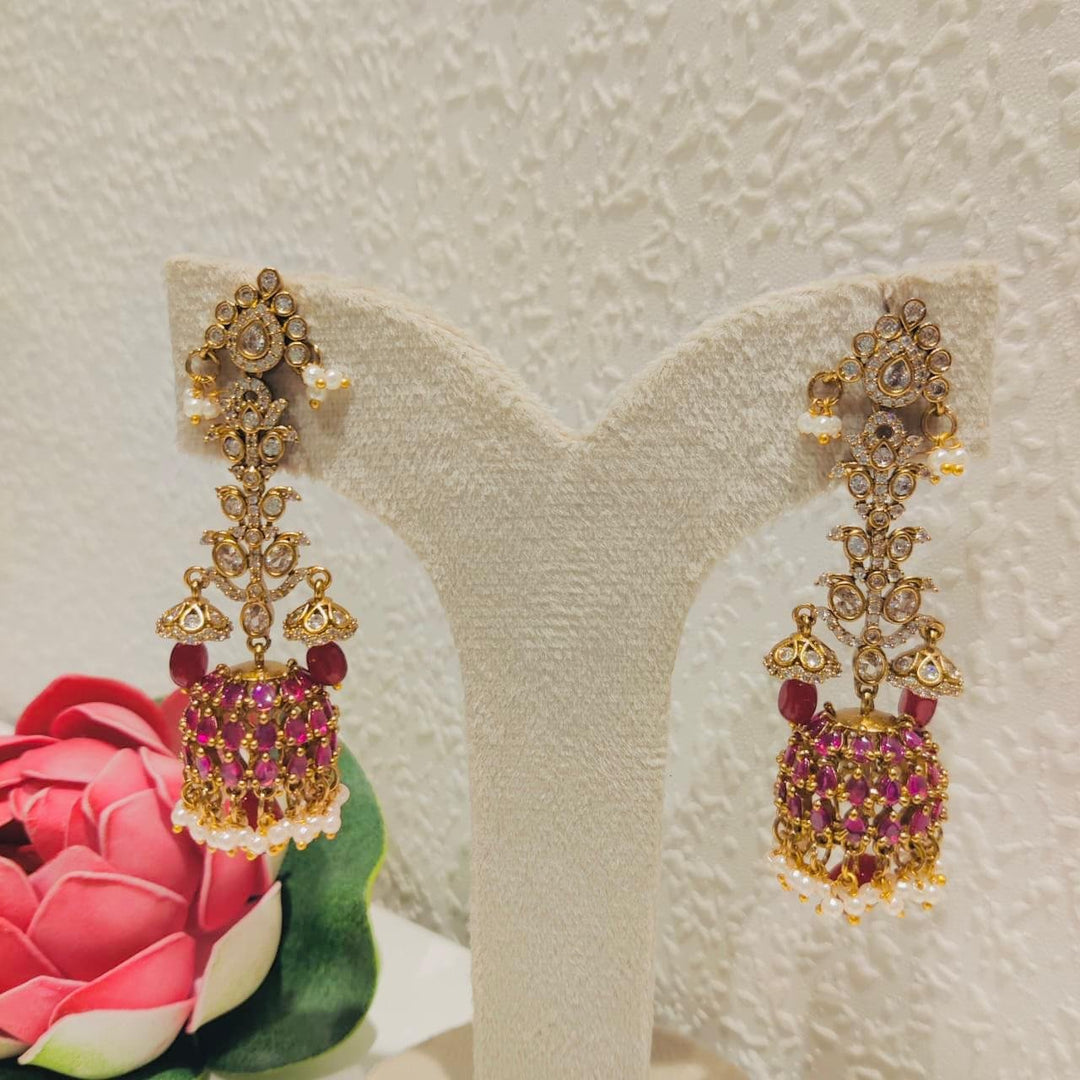 Lustrous Droplet Ruby Ad Stone Jhumka