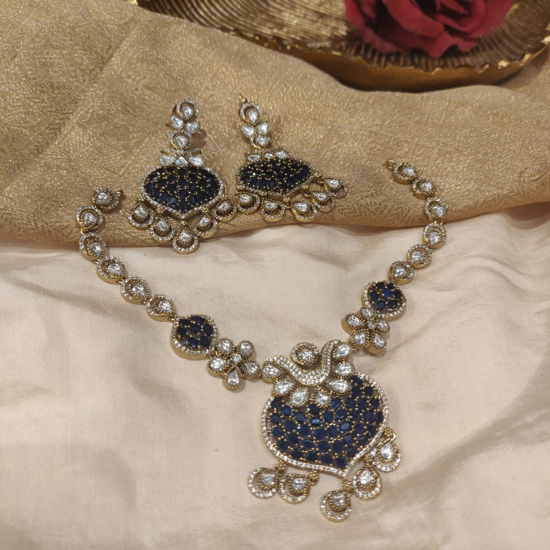 Divine Floral Crystal Blue AD Stone Necklace