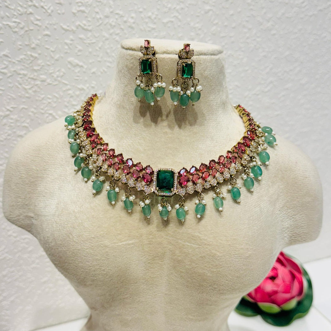Designer Emerald & Ruby AD Necklace Set
