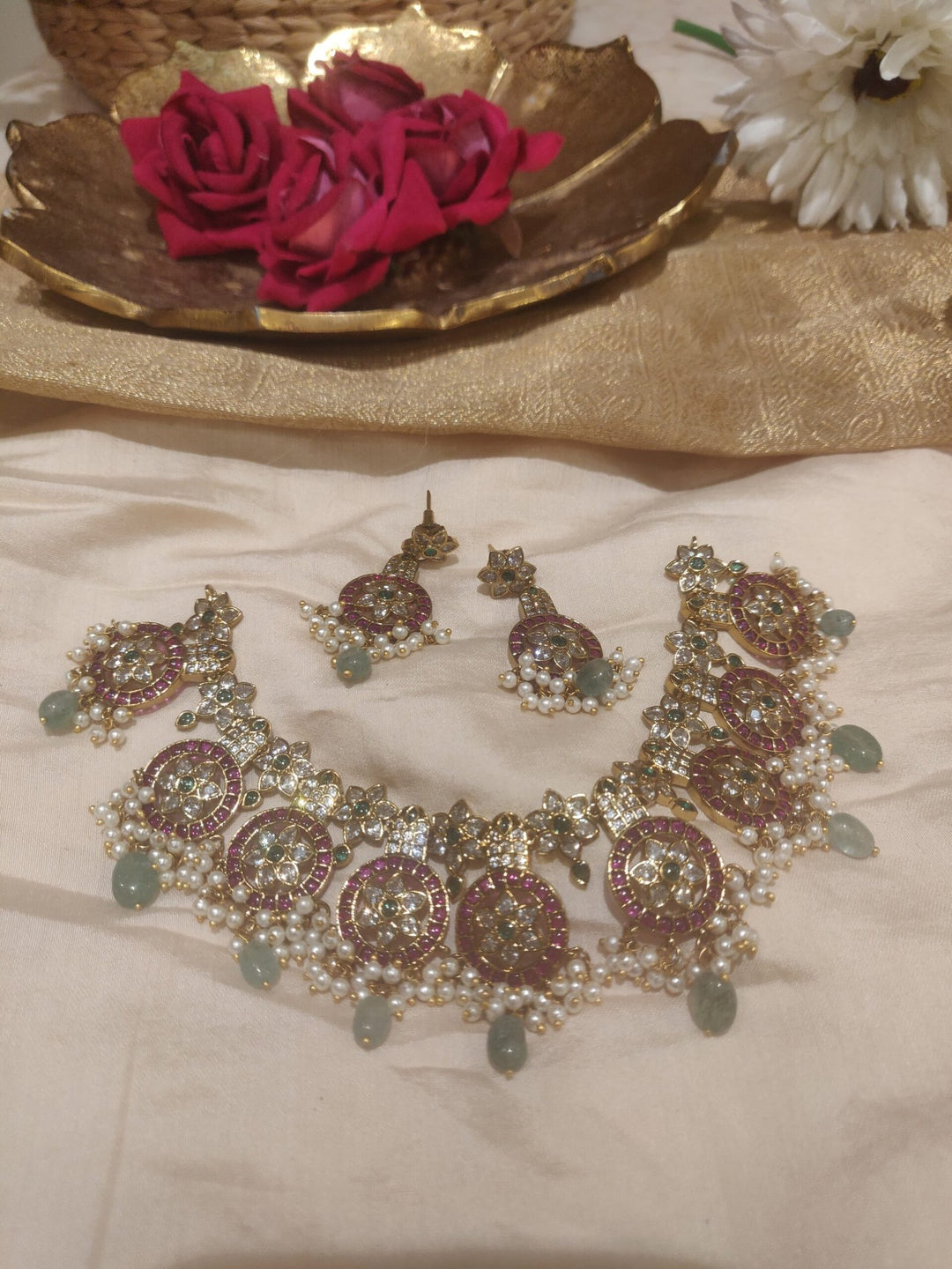 Foral ruby and emerald  bridal choker