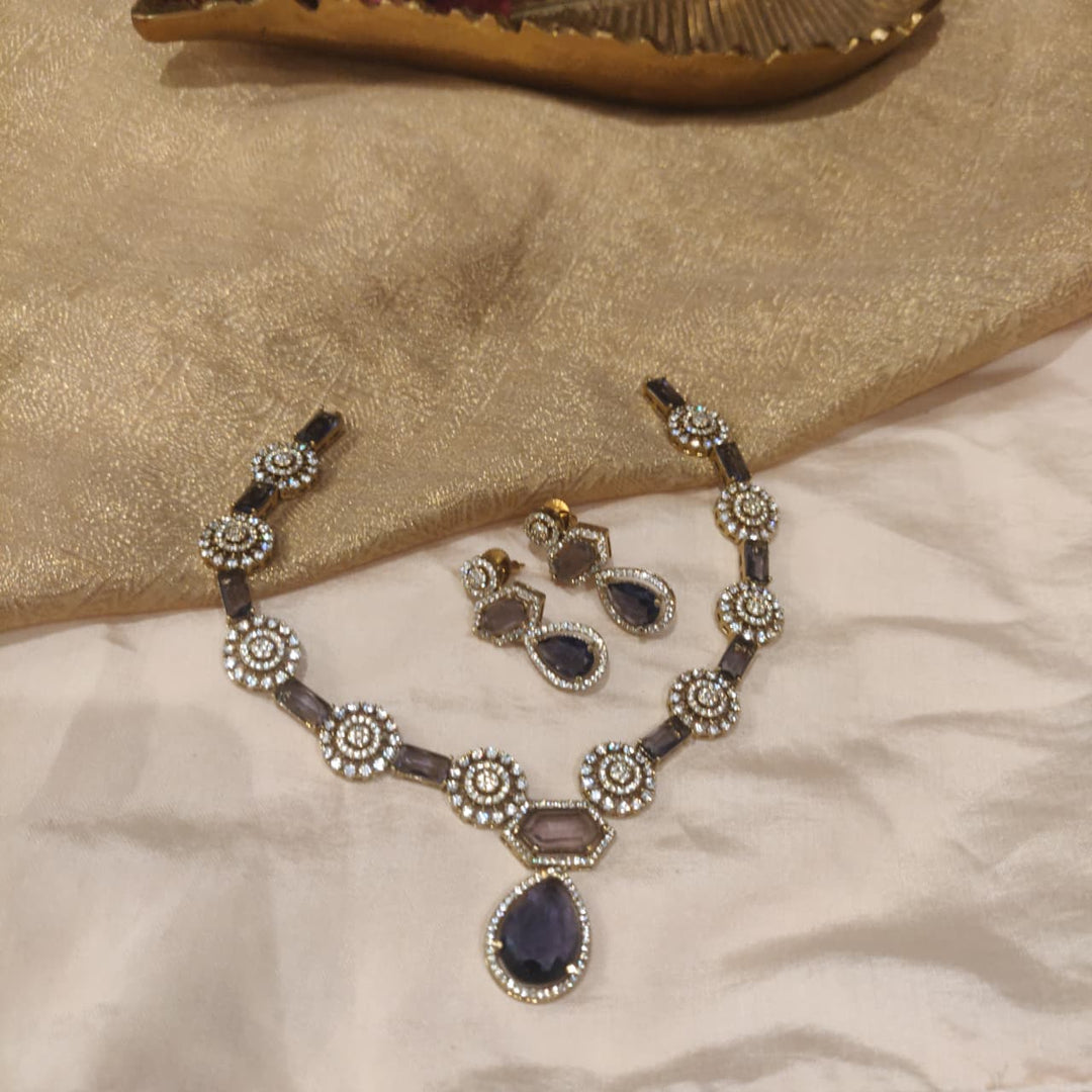 Lustrous Purple AD Stone Floral Necklacce
