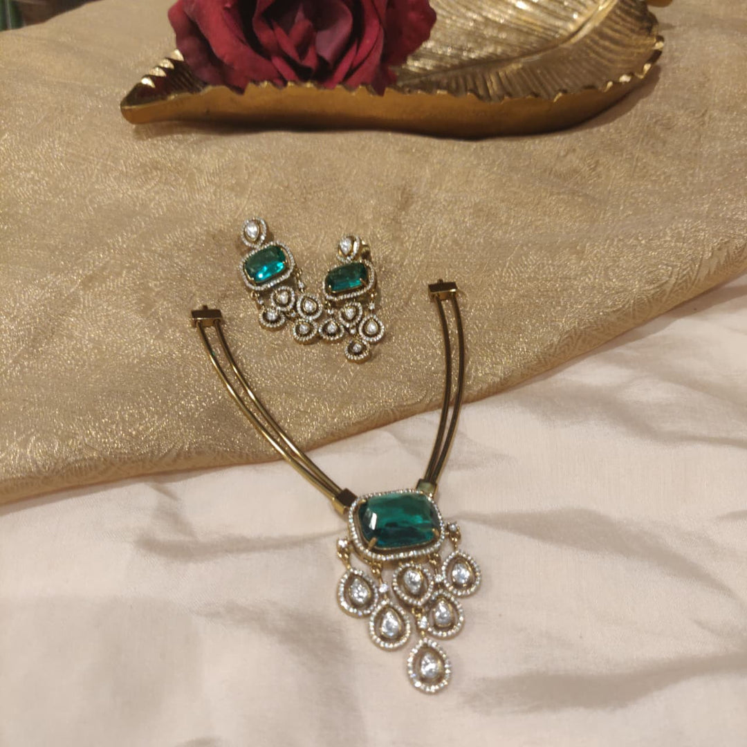 Jubilant Mint AD Stone Golden Necklace