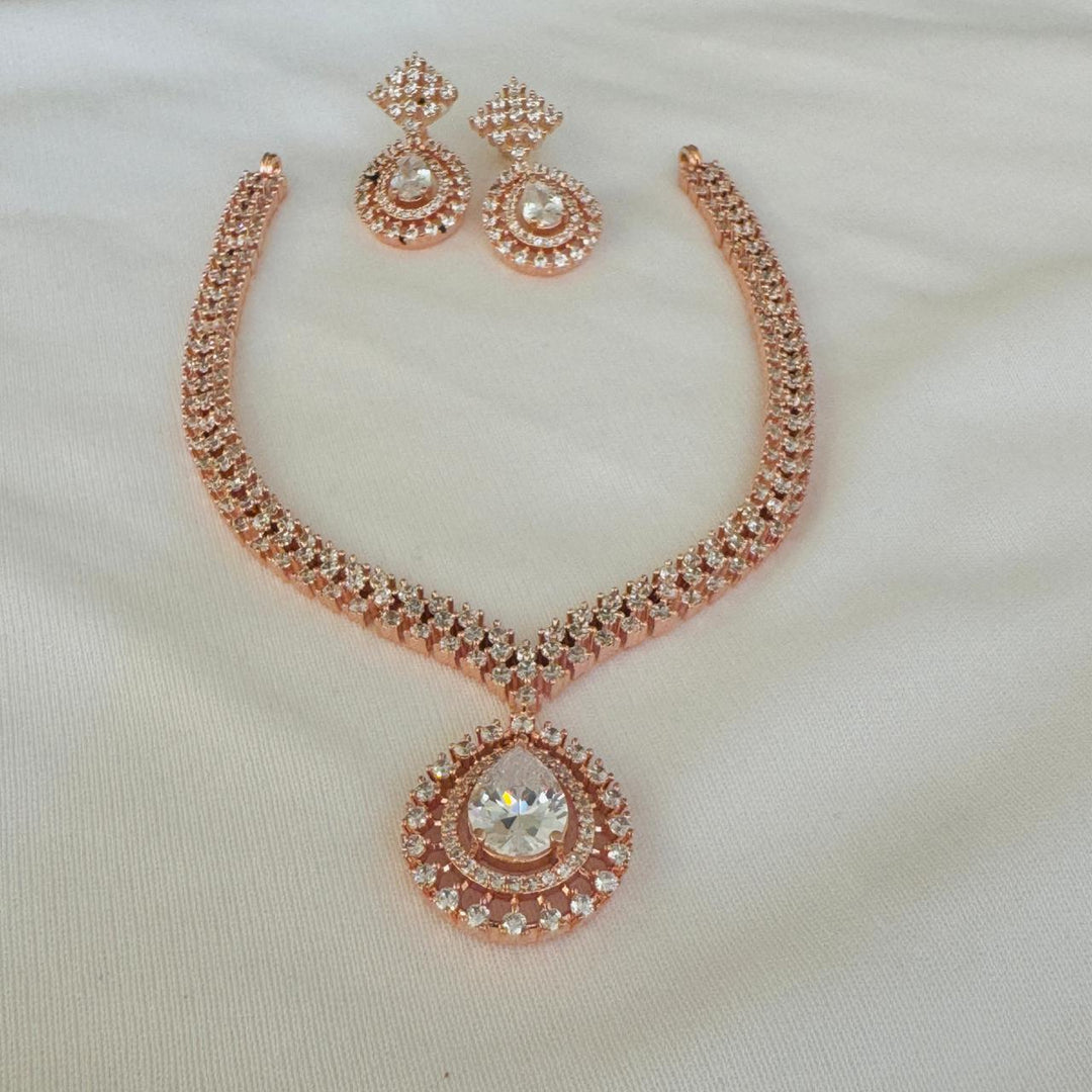 Grand Rosegold Crystal AD Stone Necklace